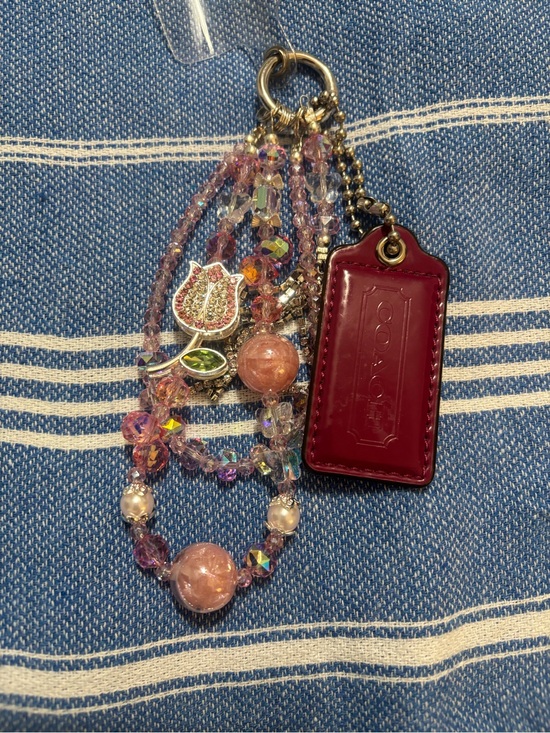 Coach Other - Coach hangtag with Pink and Burgundy Crystal Beaded Bag Charm with Tulip Accent